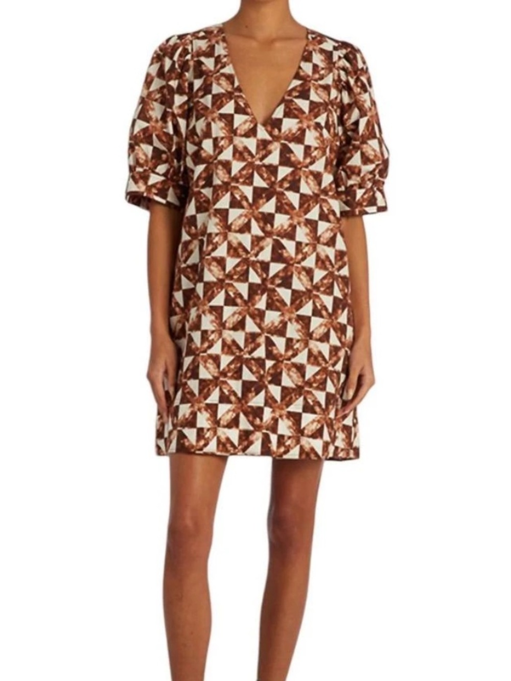 Marie Oliver OLA Brown and White Geometric Print Cotton Casual Dress - Picture 3 of 15